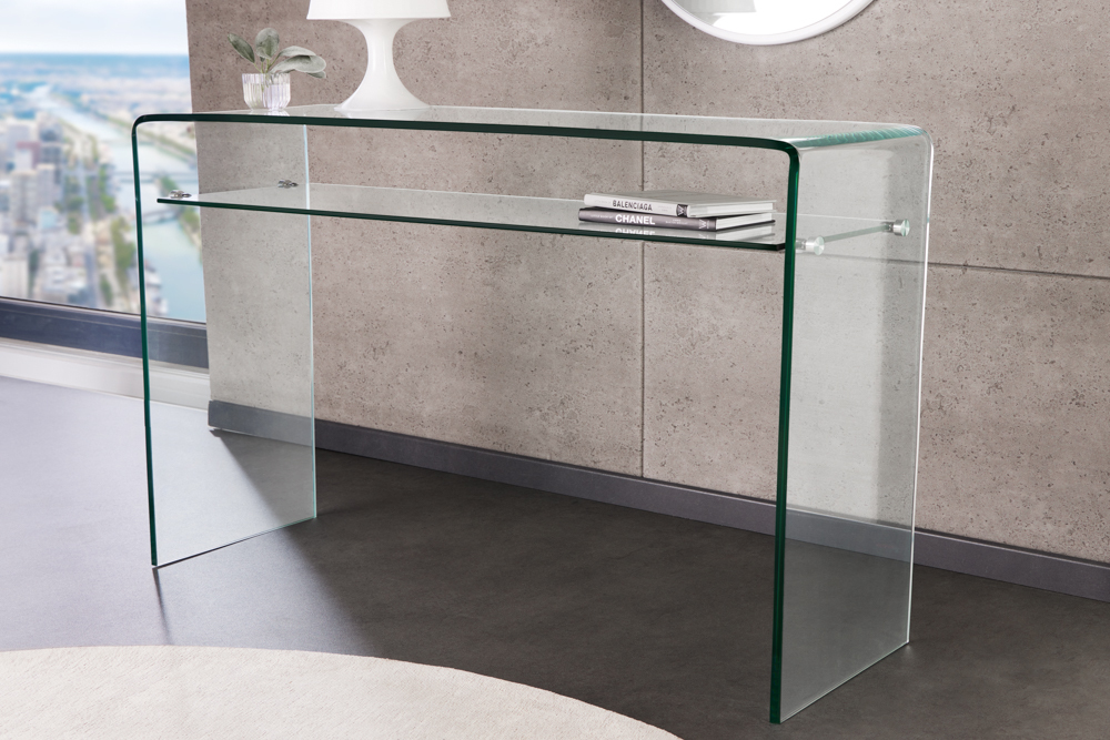 Design Konsolentisch FANTOME 100cm Glas transparent mit Ablage