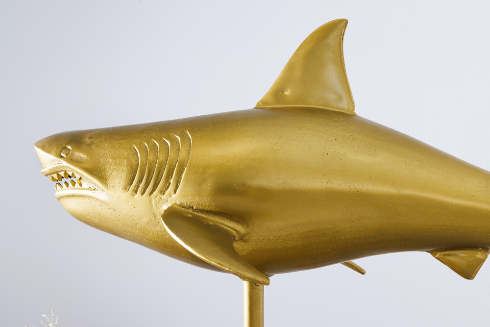 Maritime Skulptur HAI 103cm gold handmade Metall Design Haifisch
