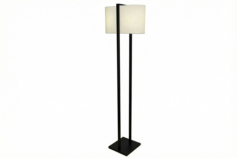 Minimalistische Stehlampe COLLEEN 160cm weiß schwarz Stoffschirm mit Metallfuß