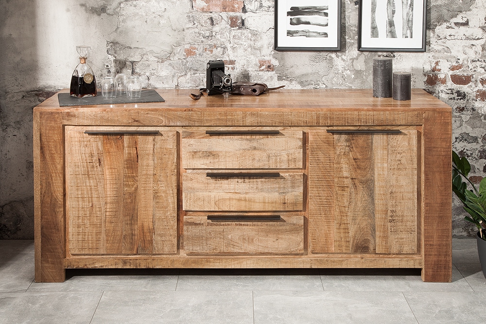 Massives Sideboard IRON CRAFT 175cm Mangoholz Kommode mit Schubladen Handarbeit