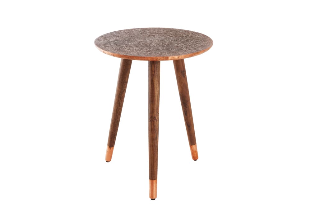 Design Beistelltisch ALCAZAR 50cm antik kupfer Metall Mangoholz Handarbeit rund