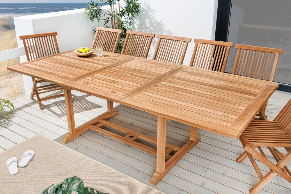 Ausziehbarer Gartentisch EMPIRE TEAK 170-230cm natur Teakholz massiv wetterfest
