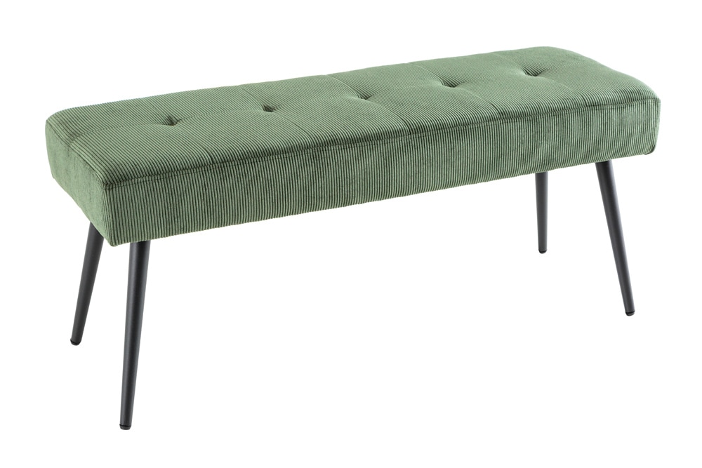Design Sitzbank BOUTIQUE 100cm grün Cord schwarze Metallbeine