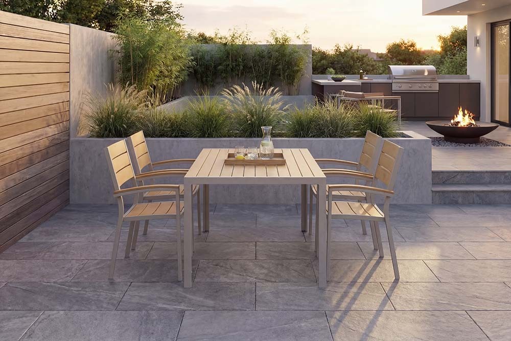 Moderner Gartentisch DESIGNO 150cm natur greige Aluminium wetterfest Outdoor