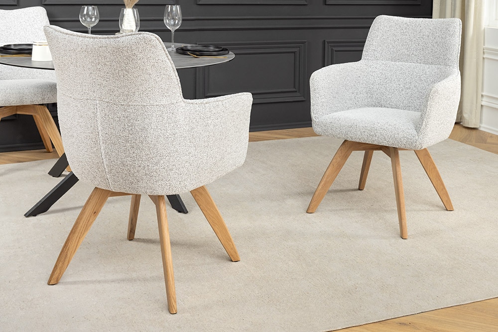 Drehbarer Stuhl ASGARD beige Strukturstoff mit Taschenfederkern und Armlehne