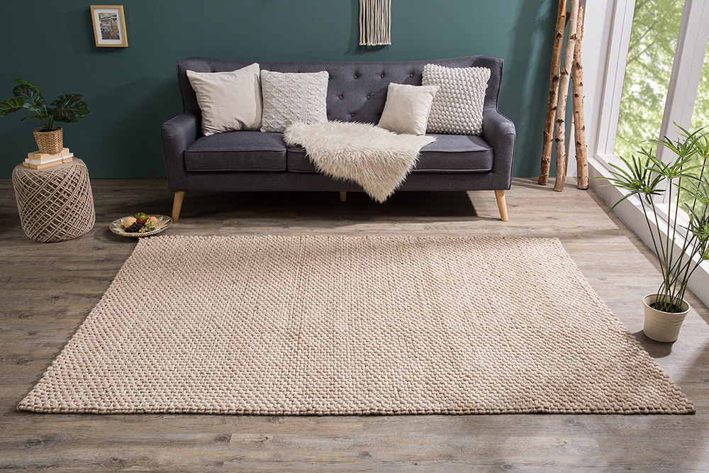 Handgearbeiteter Teppich WOOL 240x160cm beige aus Wolle