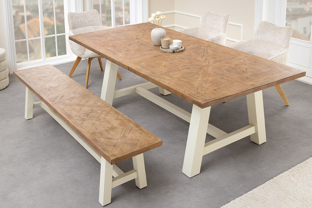 Massiver Esstisch HAMPTONS 200cm hellbraun creme Pinienholz