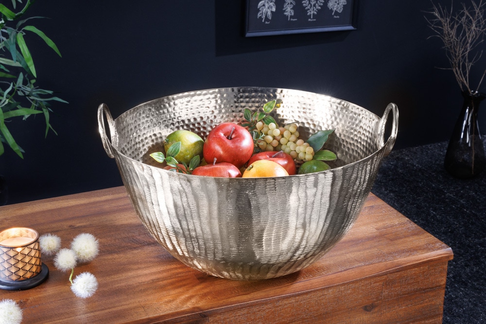 Handgearbeitete Deko Schale ORIENT 40cm silber Metall Hammerschlag Design