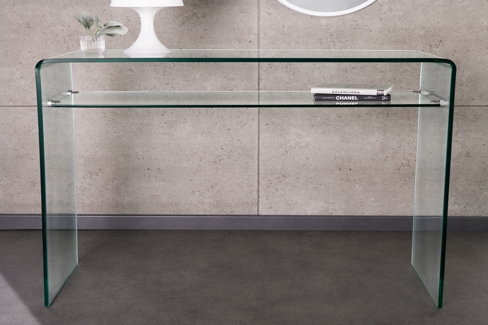 Design Konsolentisch FANTOME 100cm Glas transparent mit Ablage
