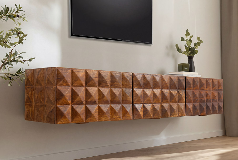 Massivholz TV Lowboard VULCANO 160cm hängend natur Mango Wohnzimmer