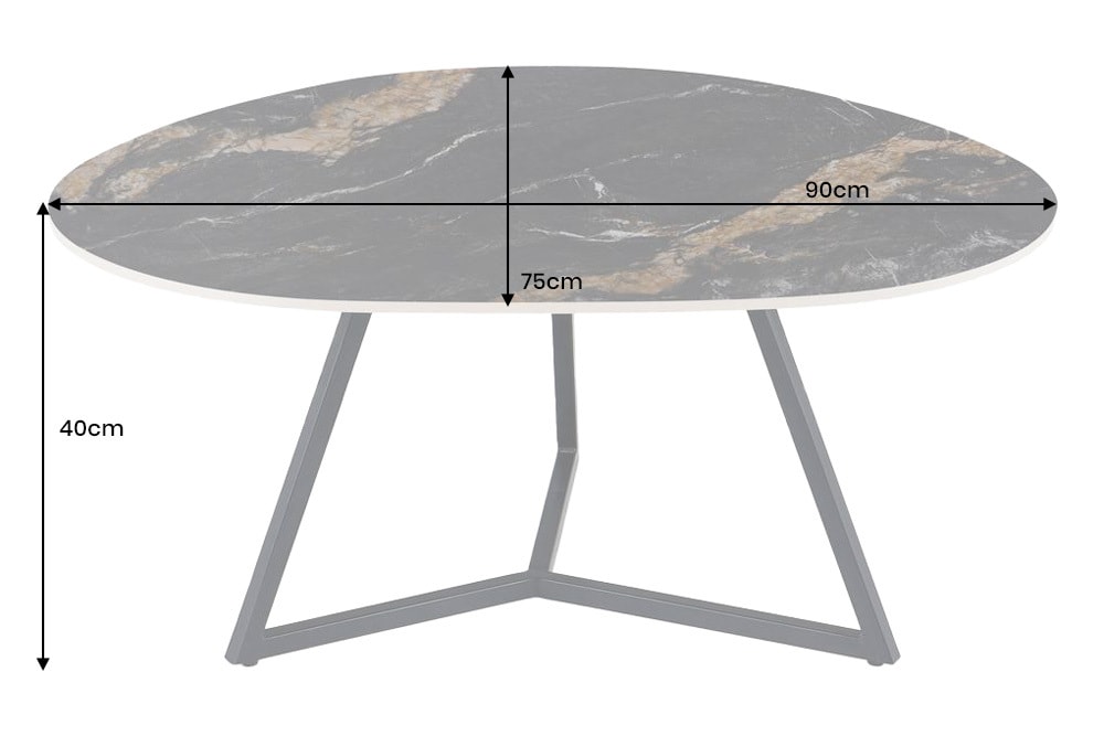Design Couchtisch MARVELOUS 90cm schwarz gold sand Aurora Oro Keramik Metall