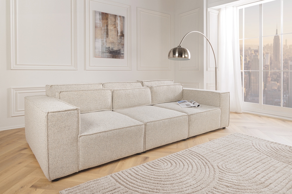 3-Sitzer Sofa BOSSA NOVA 260cm beige ocean Strukturstoff Couch inkl. Kissen