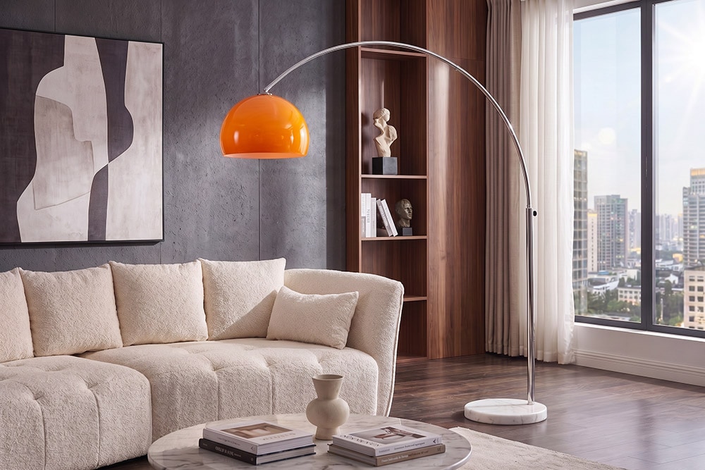 Ausziehbare Bogenlampe LOUNGE DEAL 175-205cm orange Marmorfuß Stehlampe