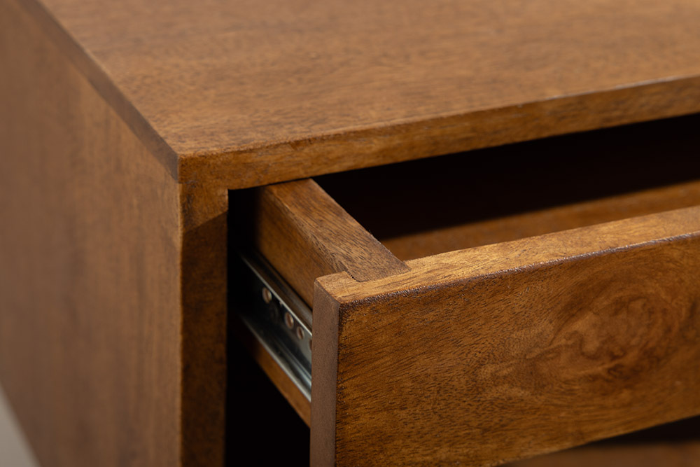 Hängender Nachttisch PURE 50cm braun Mangoholz honey finish Wandregal Schublade