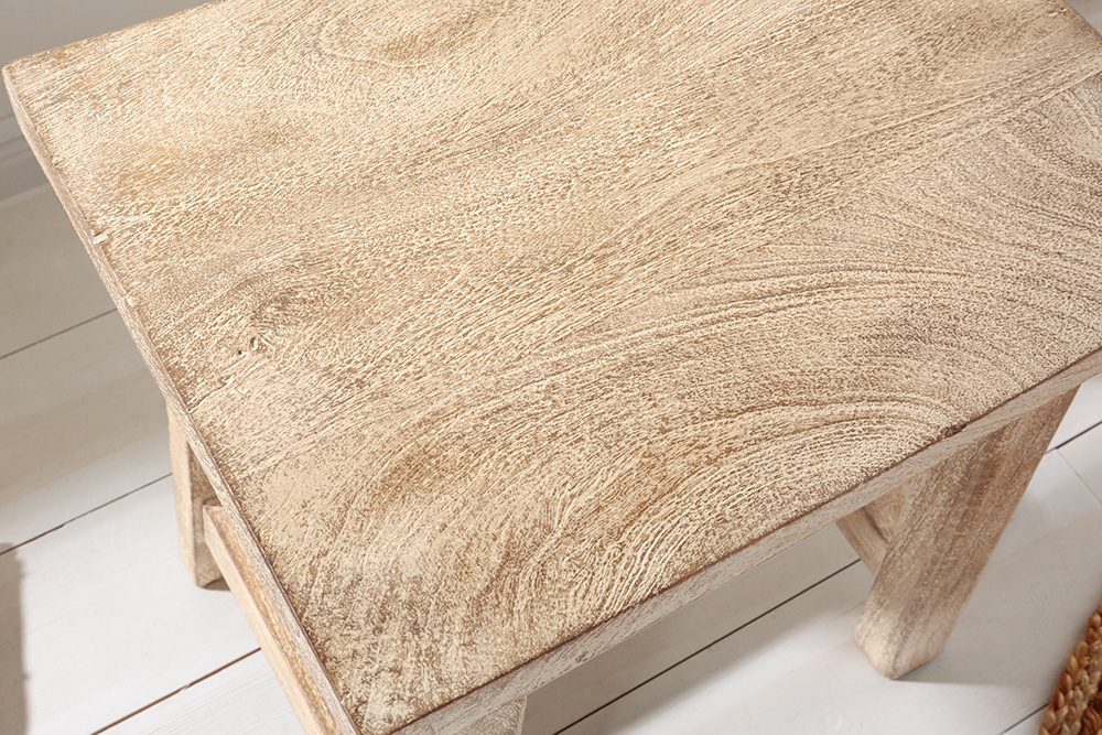 Massiver Hocker FINCA 45cm beige Mangoholz Handarbeit Boho Shabby Chic