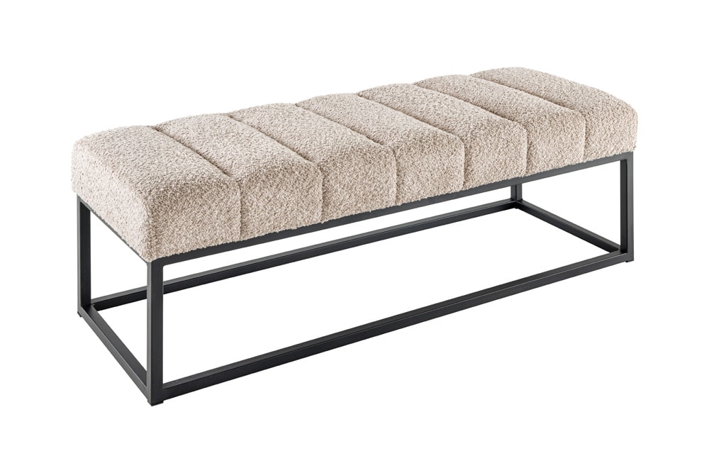 Design Sitzbank PETIT BEAUTÉ 110cm champagner greige Bouclé schwarzes Metallgestell
