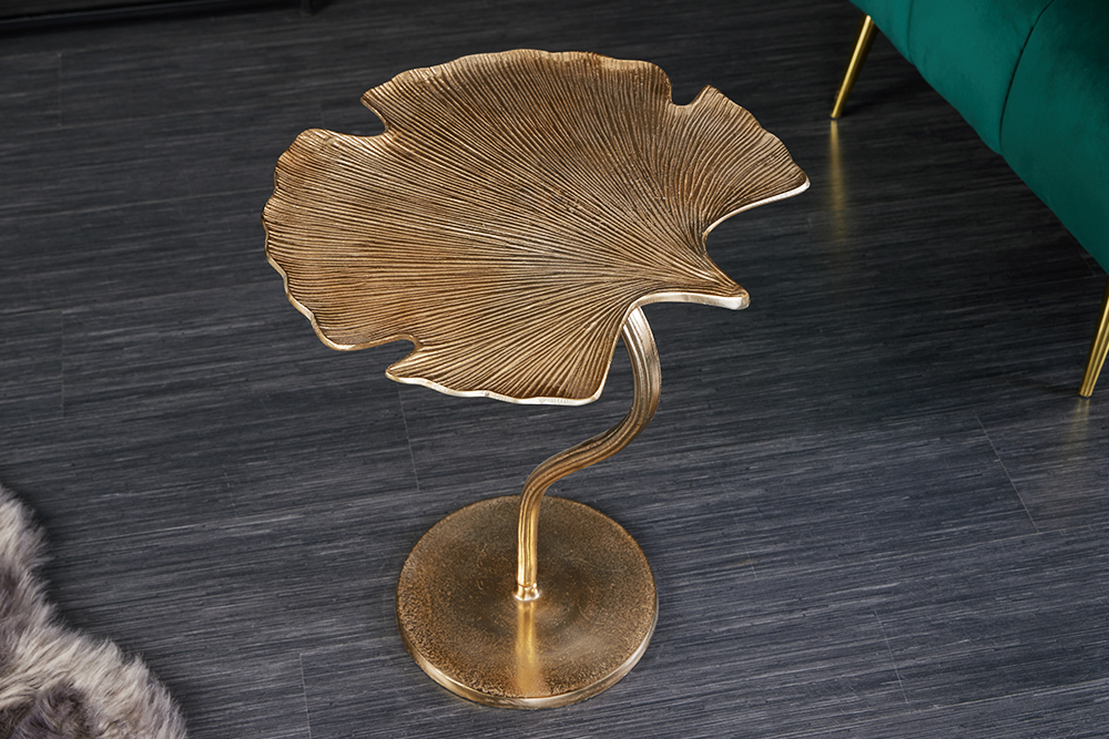Dekorativer Beistelltisch GINKGO LEAF 55cm gold handmade Metall