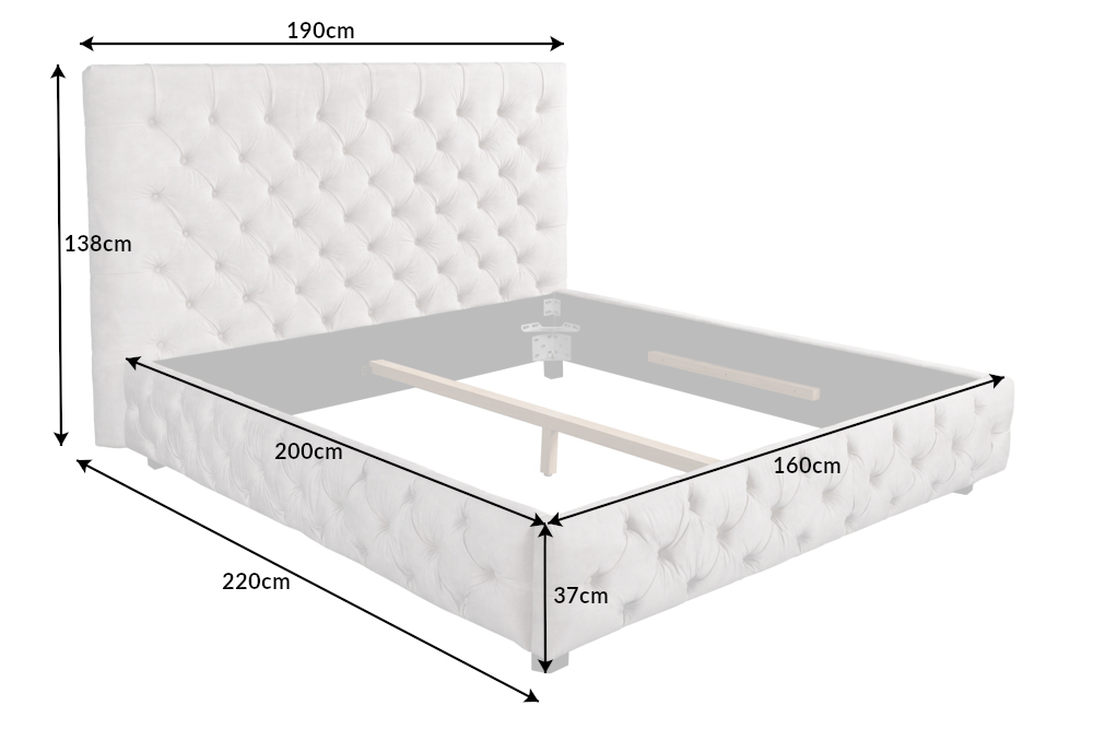 Design Doppelbett PARIS 160x200cm grau Samt Chesterfield Polsterbett