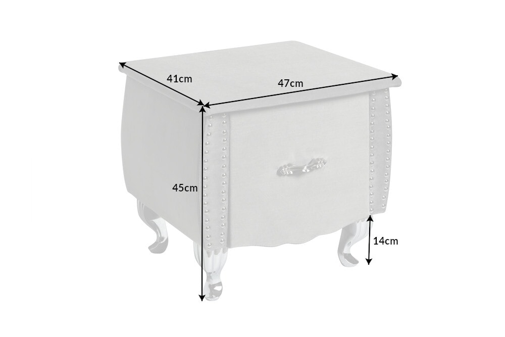 Eleganter Nachttisch EXTRAVAGANCIA 50cm silbergrau Samt Nachtkommode mit Schublade