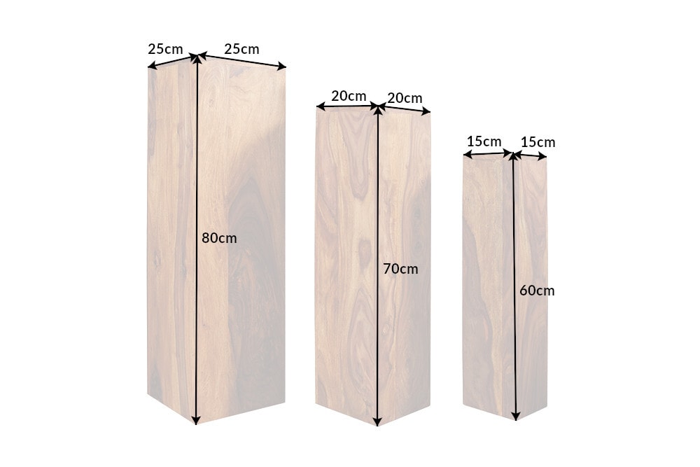 Design Deko Säule 3er Set MAKASSAR 80cm braun Sheesham stone finish Handarbeit