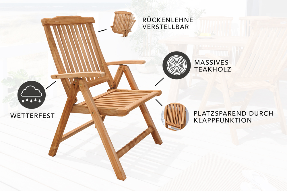 Massiver Gartenstuhl EMPIRE TEAK Teakholz klappbar