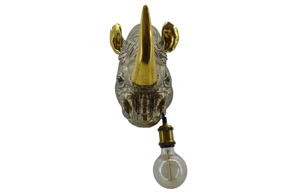 Moderne Wandlampe RHINO 40cm gold Nashorn-Skulptur handmade