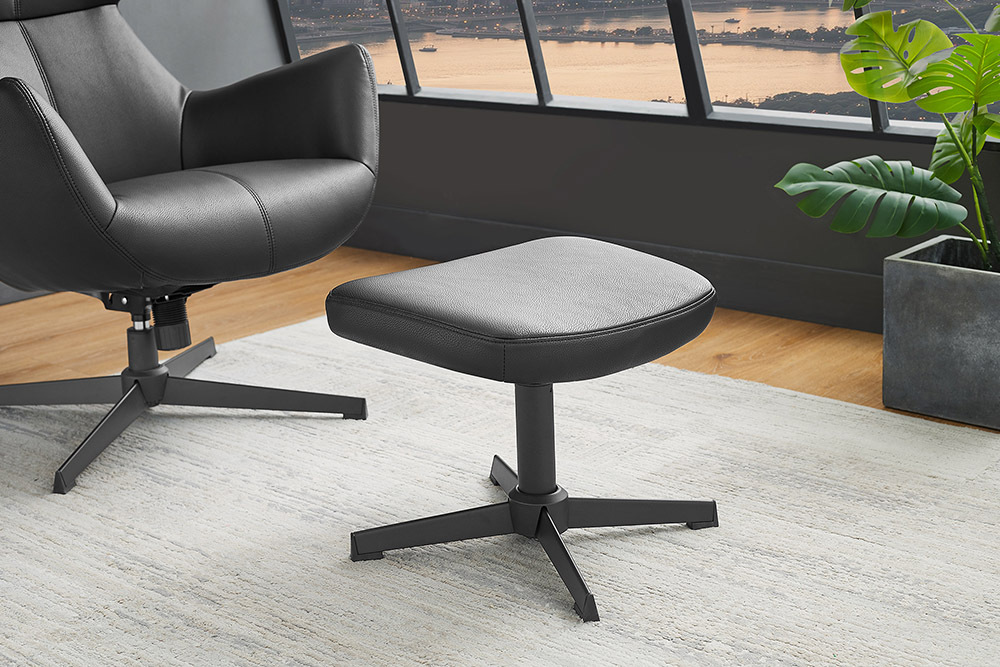 Design Hocker VOGUE 45cm schwarz Kunstleder drehbar Metallbeine Fußhocker