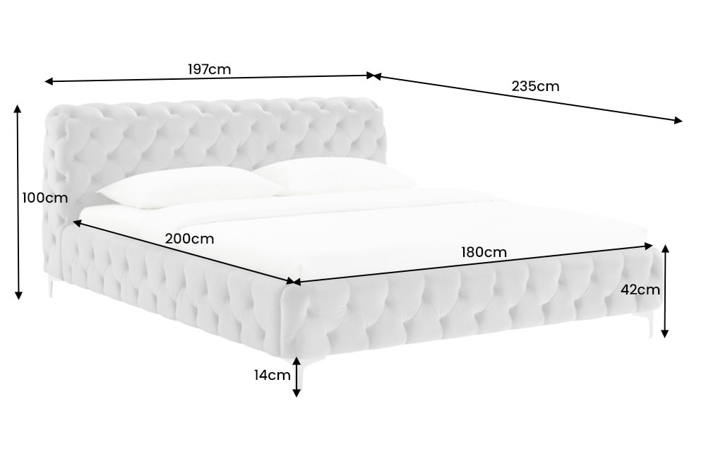 Doppelbett MODERN BAROCK 180x200cm grau Samt Chesterfield Design