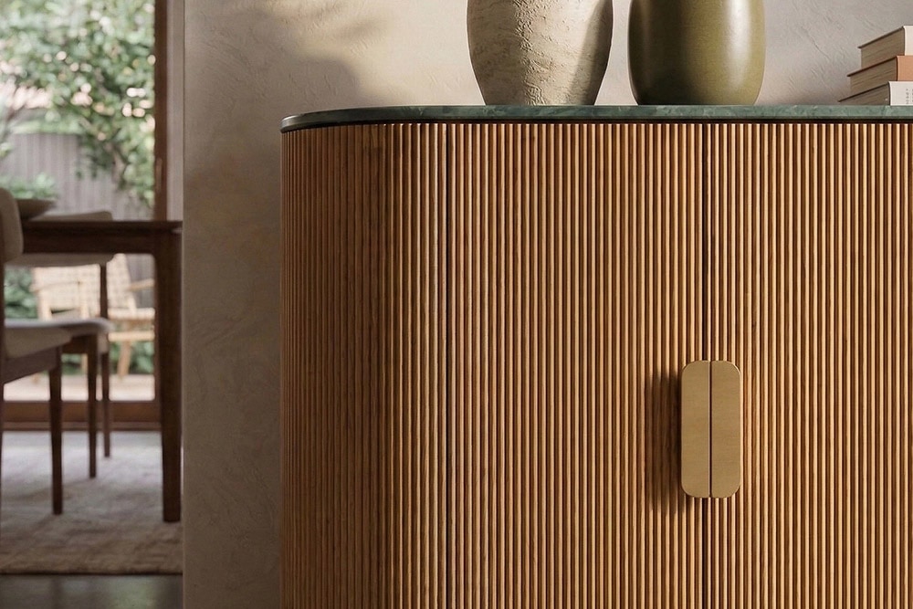Design Sideboard VENEZIANO 170cm messing Mangoholz grün Marmor gold