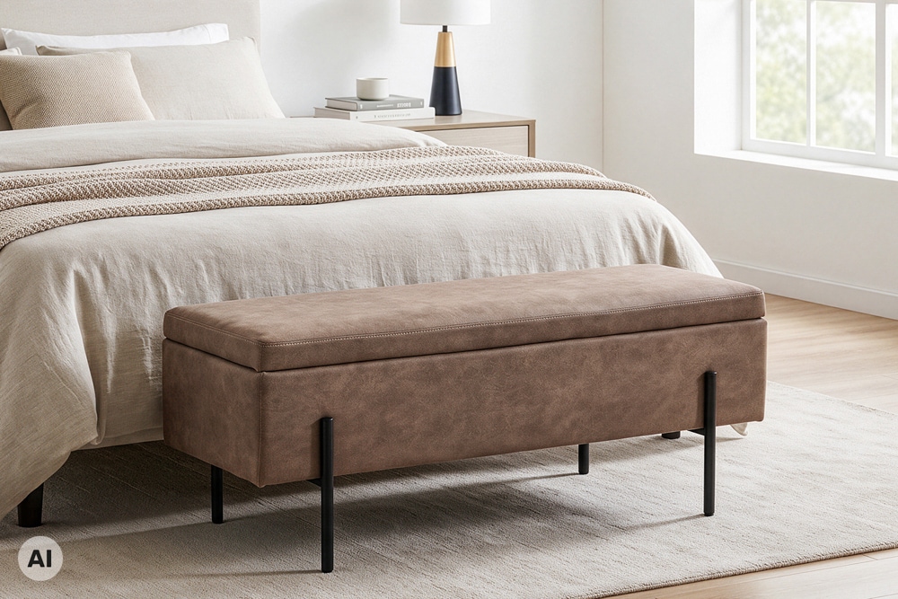 Truhenbank LOFT 100cm antik taupe Microfaser Sitzbank mit Stauraum Metall schwarz