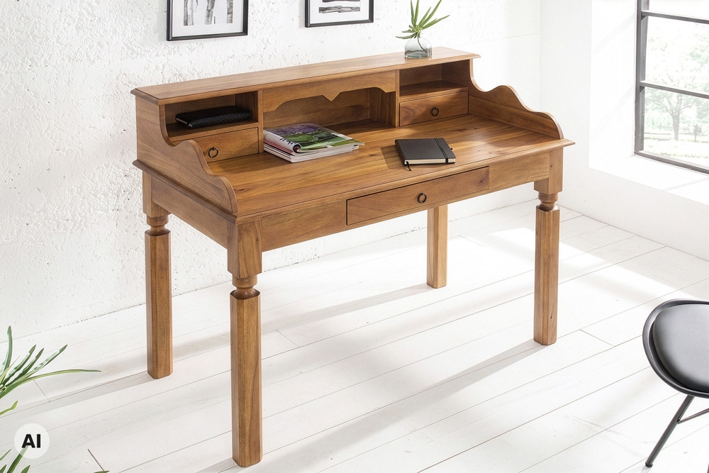 Design Sekretär HEMINGWAY L 115cm braun Mangoholz honey finish Schreibtisch
