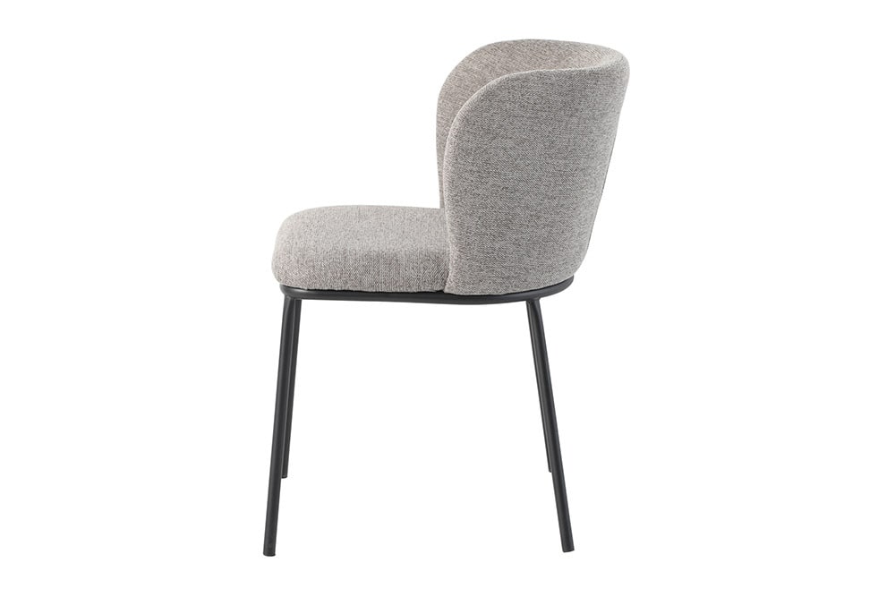 Design Stuhl LYON grau beige Chenille schwarze Metallbeine