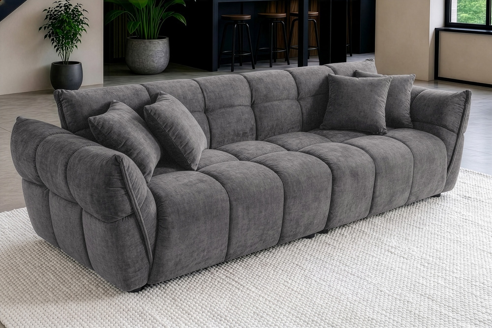 XXL Sofa CLOUD 260cm grau Vogue Samtstoff Bigsofa Federkern inkl. Kissen