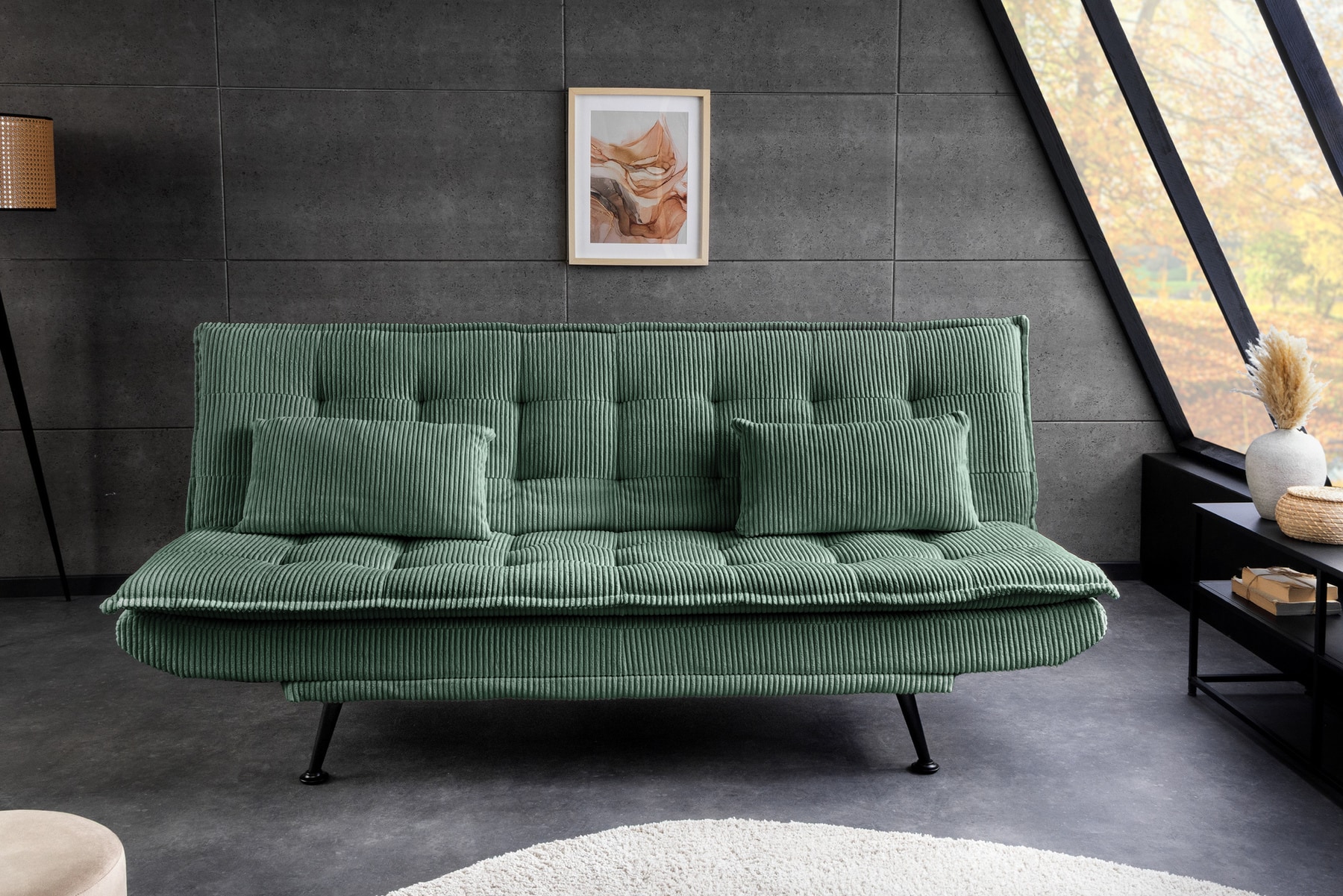 Modernes Schlafsofa JAZZ 190cm grün Cord 3-Sitzer Couch
