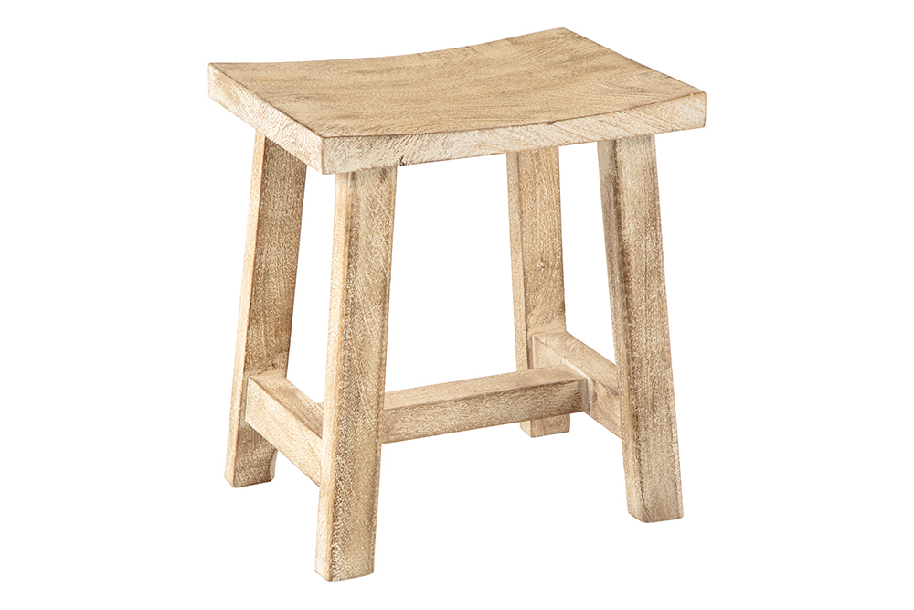 Massiver Hocker FINCA 45cm beige Mangoholz Handarbeit Boho Shabby Chic
