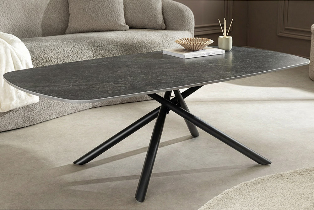 Design Couchtisch OSAKA 110cm anthrazit Keramik schwarz Metall mit Sterngestell
