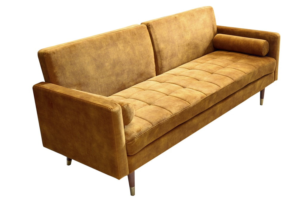 Modernes Schlafsofa COUTURE 200cm senfgelb Microvelours 3-Sitzer Couch mit Schlaffunktion