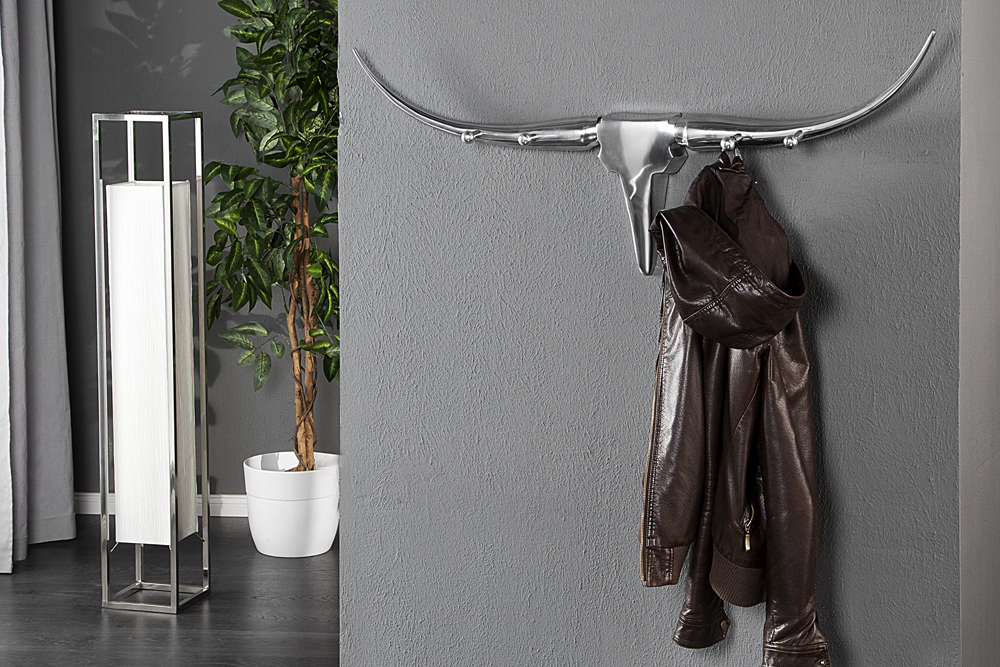 Design Garderobe BULL 100cm Aluminium Wanddekoration Stierkopf