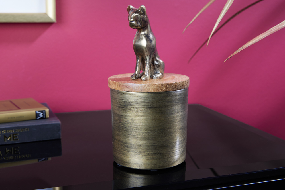 Design Dose PANTHER 20cm gold natur Mangoholz Panther-Figur Metall Dekoration