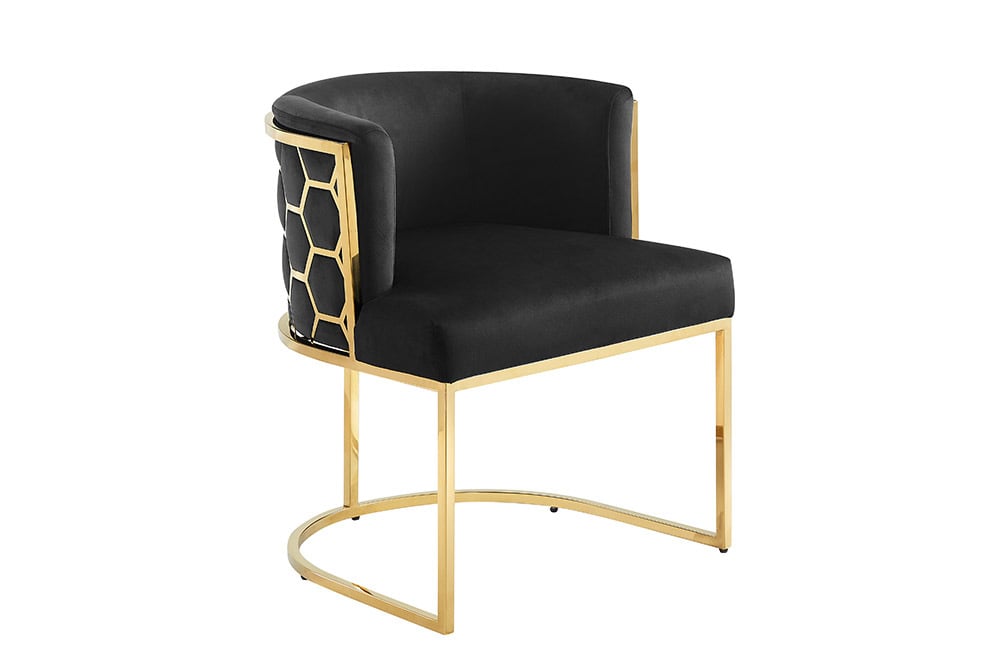 Stilvoller Stuhl ELEGANCE schwarz Samt gold Edelstahl mit Armlehne