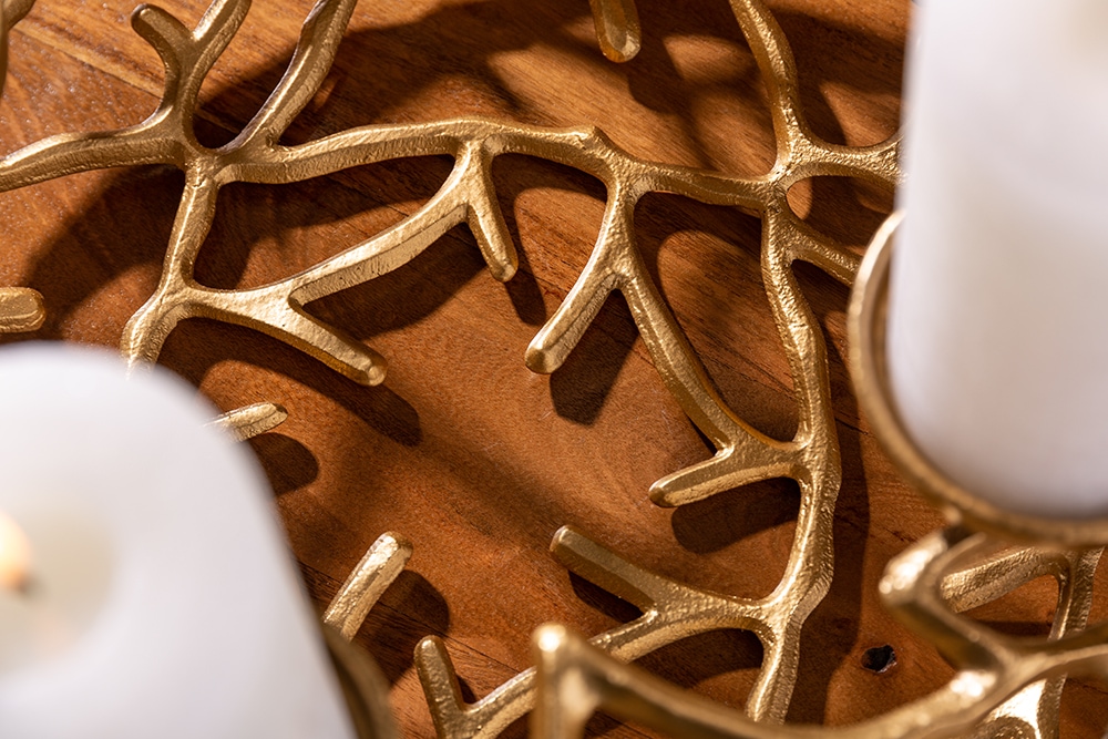 Eleganter Kerzenhalter ABSTRACT 38cm gold Kranz aus Ästen für 4 Kerzen