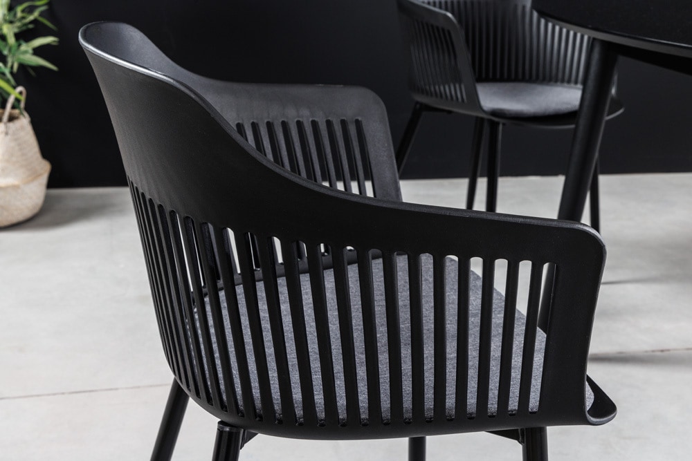 Design Stuhl AIRE schwarz Kunststoff Stahlgestell Indoor Outdoor inkl. Kissen