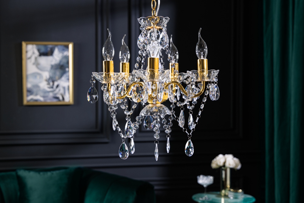 Design Kronleuchter DIAMONDS S 40cm gold Acryl 5-armig Barock Design
