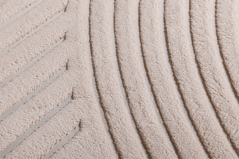 Runder 3D strukturierter Kurzflor Teppich ART DECO 80cm beige creme Hoch-Tief-Effekt