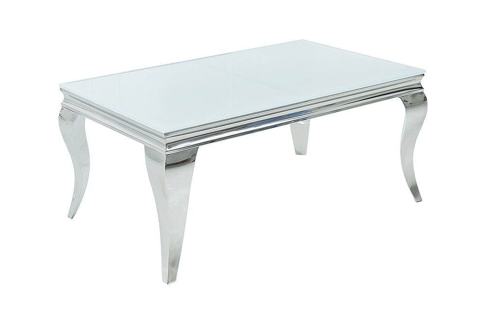Eleganter Couchtisch MODERN BAROCK 100cm silber mit weißem Opalglas