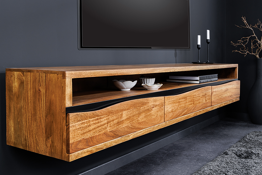 Hängendes TV-Lowboard MAMMUT 160cm braun Akazie honey finish Massivholz Baumkante