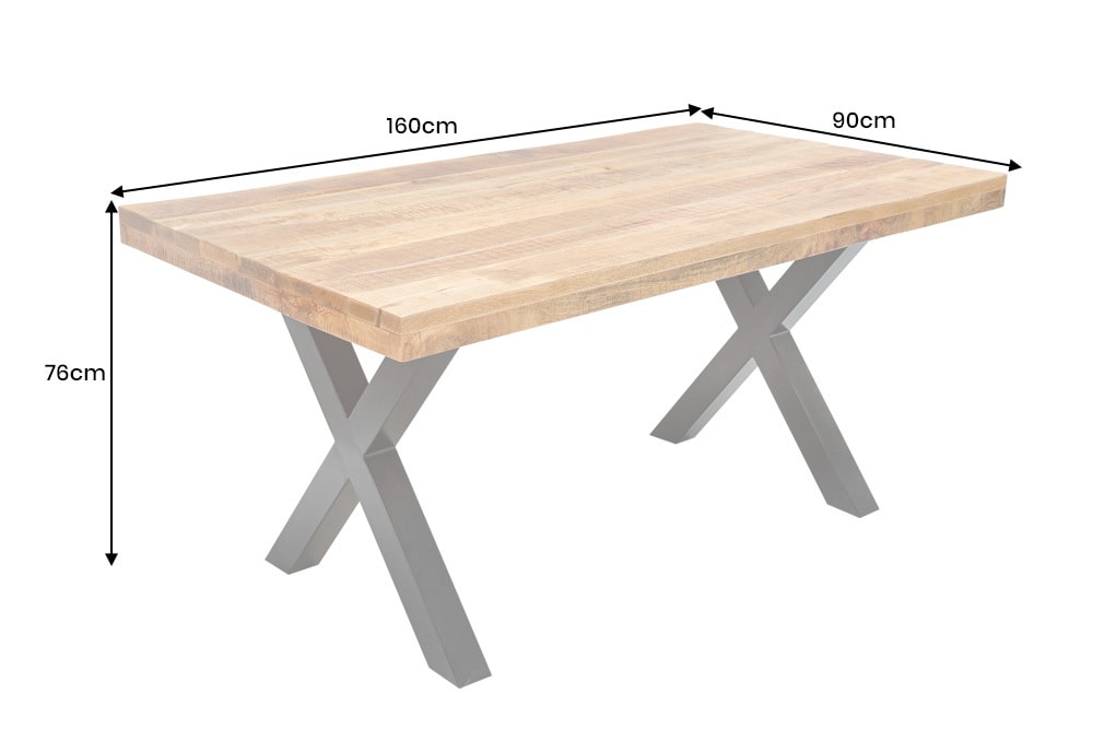 Massiver Esstisch IRON CRAFT 160cm natur Mangoholz schwarzes X-Gestell Metall