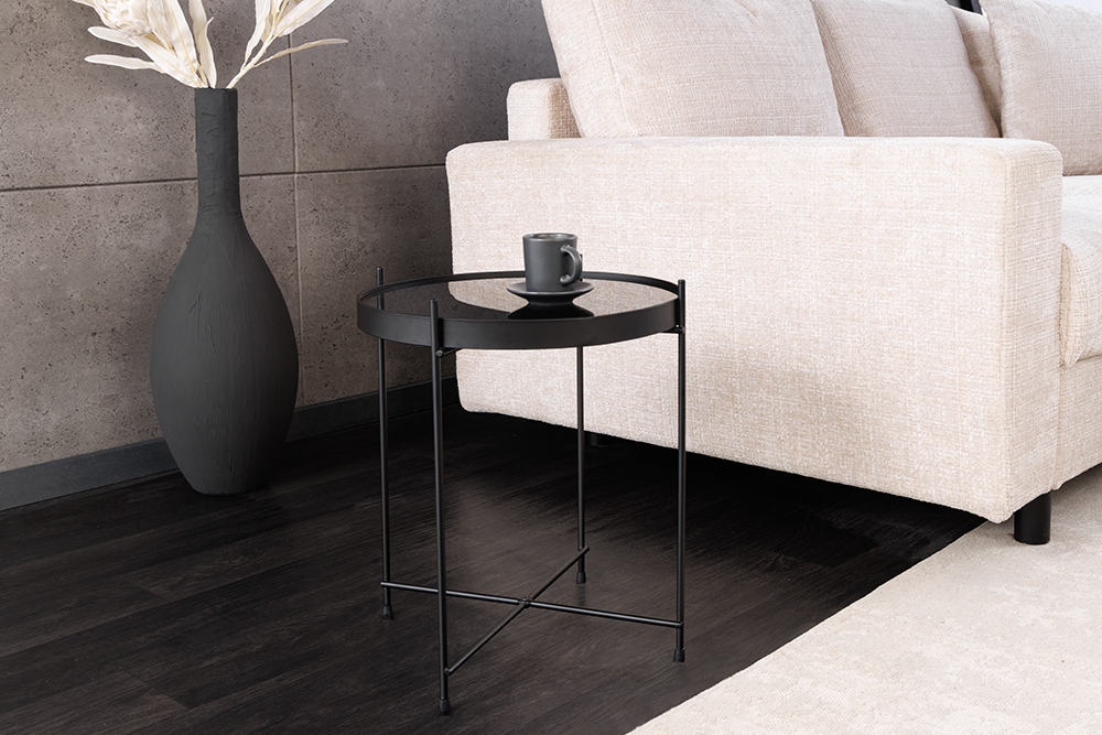 Runder Couchtisch ELEGANCE 45cm anthrazit Glas schwarz Metallgestell