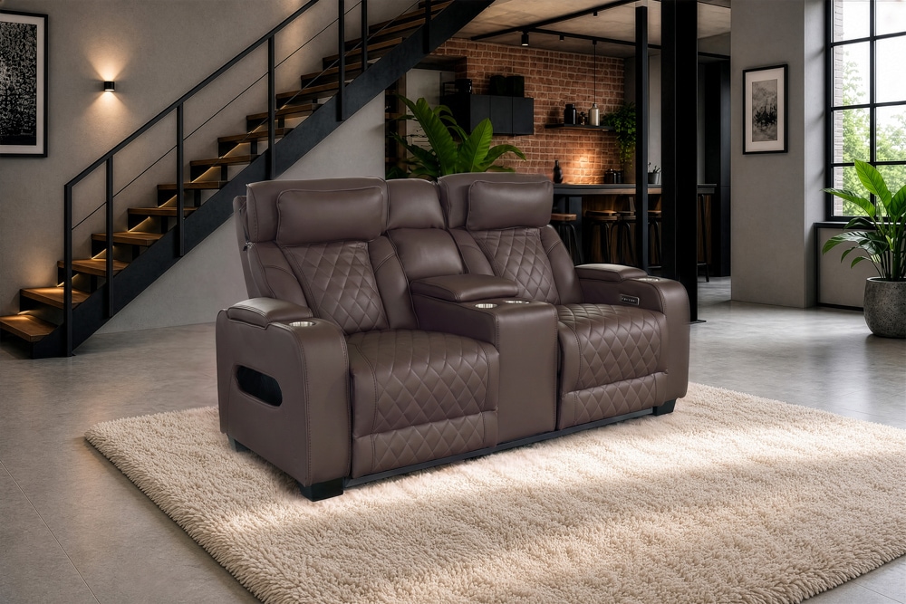 Elektrischer 2er Kinosessel HOLLYWOOD braun Kunstleder Relaxfunktion Getränkehalter Elektrischer 2er Kinosessel HOLLYWOOD braun Kunstleder Relaxfunktion Getränkehalter