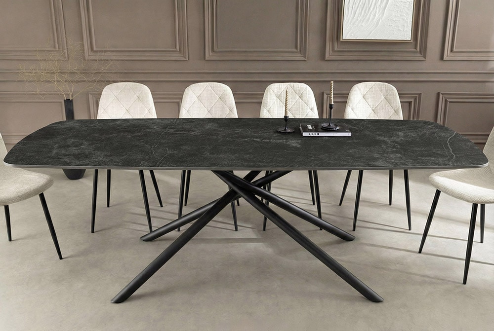 Design Esstisch OSAKA 160cm anthrazit Keramik schwarz Sterngestell Metall